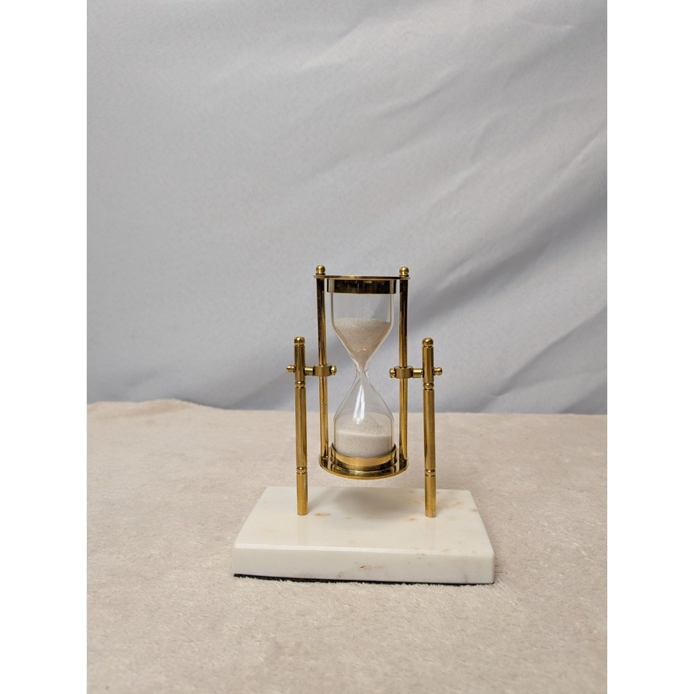 Vintage‎ Royal Navy London Brass Hourglass Sand Timer on Marble Base Decor 6"